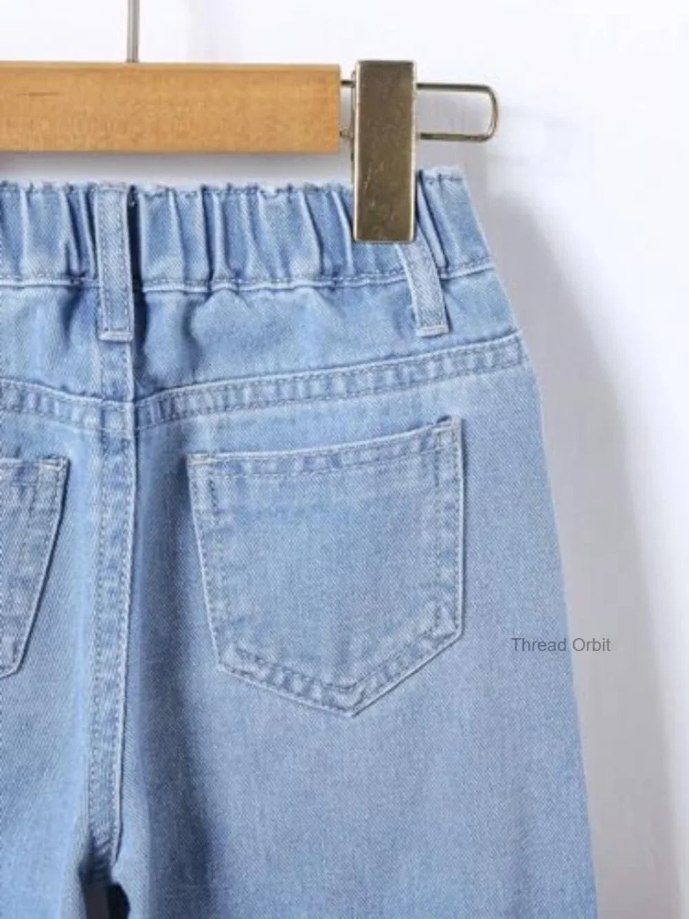 Girls Floral Denim Jeans Elastic Waist Wide Leg Kids Pants Zipper